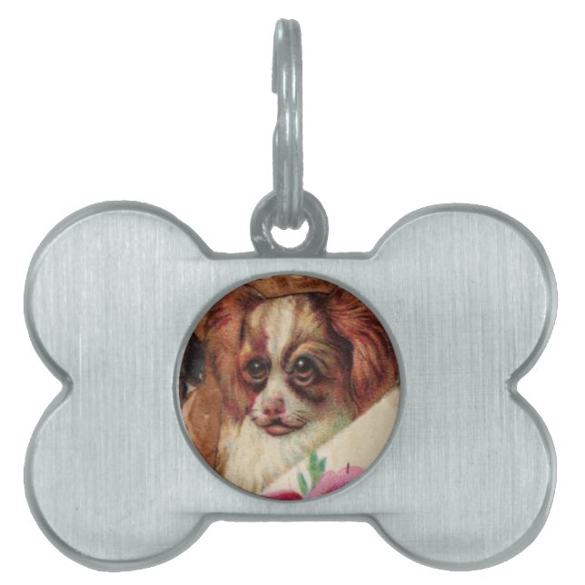 THREE DOGGIES WITH ROSES detail Pet Name Tag (Front)