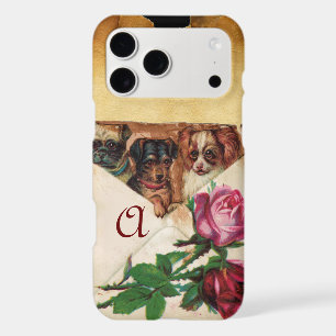 THREE DOGGIES WITH ROSES  MONOGRAM
