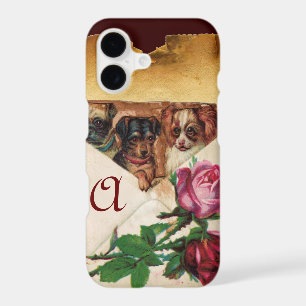 THREE DOGGIES WITH ROSES  MONOGRAM