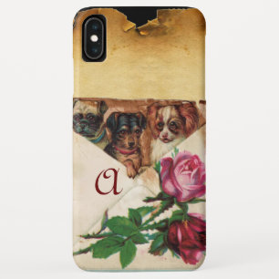 THREE DOGGIES WITH ROSES  MONOGRAM iPhone XS MAX CASE