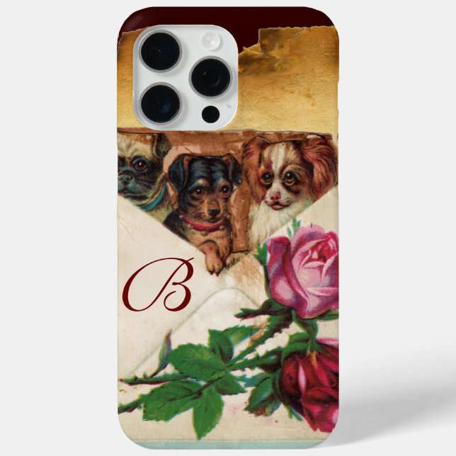 THREE DOGGIES WITH ROSES  MONOGRAM Case-Mate iPhone CASE (Back)