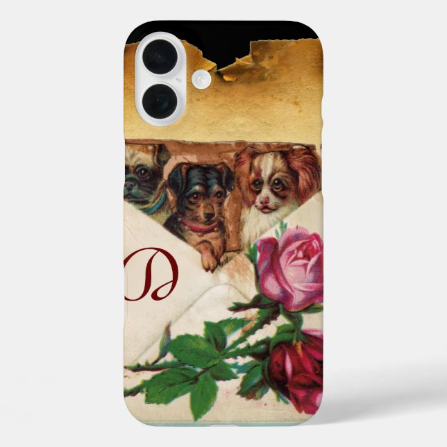 THREE DOGGIES WITH ROSES MONOGRAM Case-Mate iPhone CASE (Back)