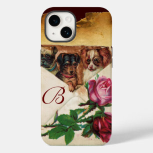 THREE DOGGIES WITH ROSES MONOGRAM iPhone CASE