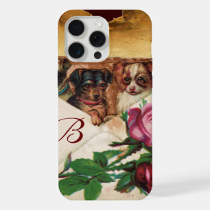 THREE DOGGIES WITH ROSES MONOGRAM iPhone 15 PRO MAX CASE