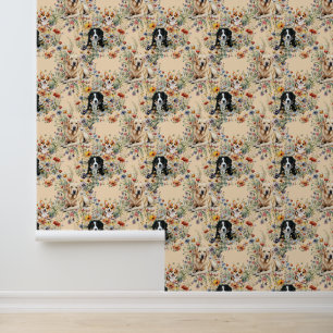 Three Dogs in Wildflowers Seamless Wallpaper