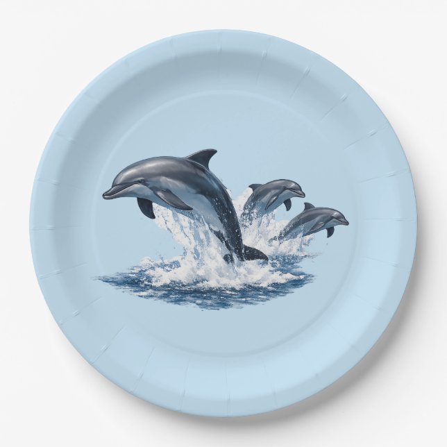 Three Dolphins Jumping, Ocean Life Hat Design Paper Plate (Front)