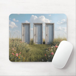 Three Doors Standing In Wildflower Field Mouse Pad