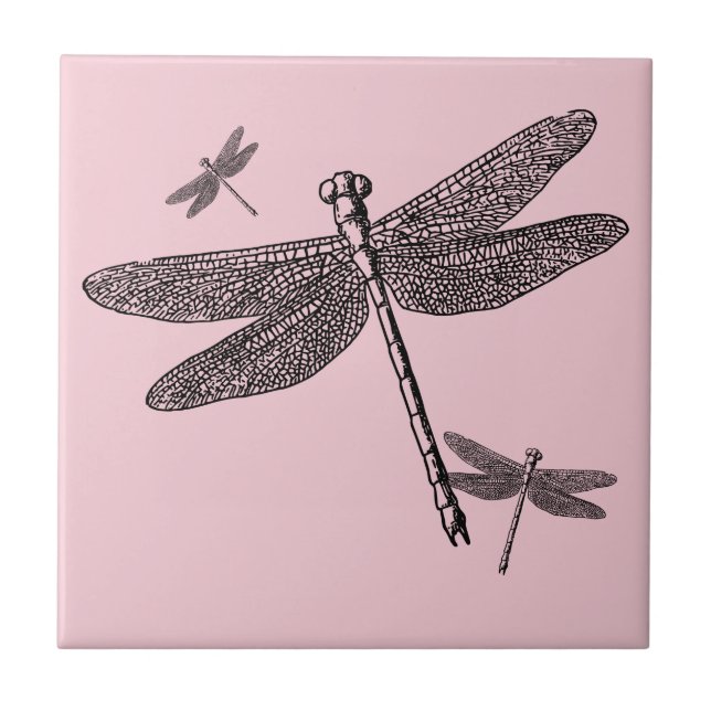 Three Dragonflies Ceramic Tile (Front)