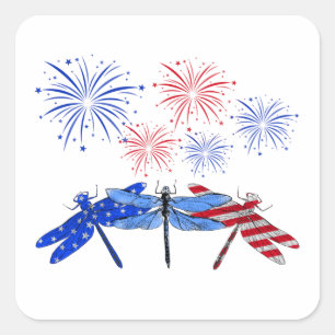 Three Dragonfly American Flag Shirt 4th Of July Square Sticker