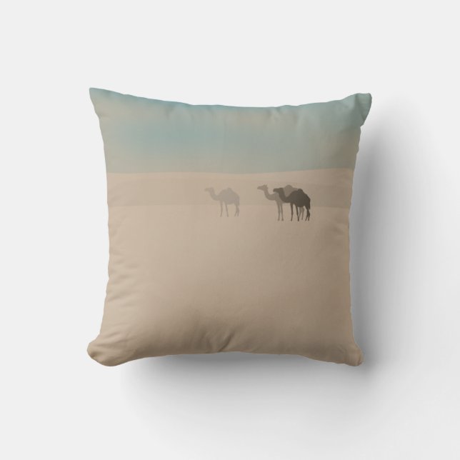 Three dromedary camels walking in Sahara desert Cushion (Front)