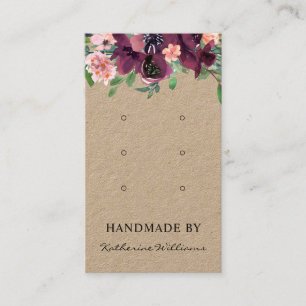 Three Earring Display Card Burgundy Watercolor