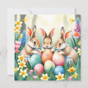 Three Easter Bunnies Holiday Card