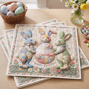 Three Easter Bunny Quilted Look Napkin