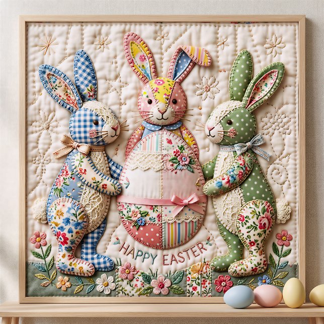 Three Easter Bunny Quilted Look Poster (Creator Uploaded)