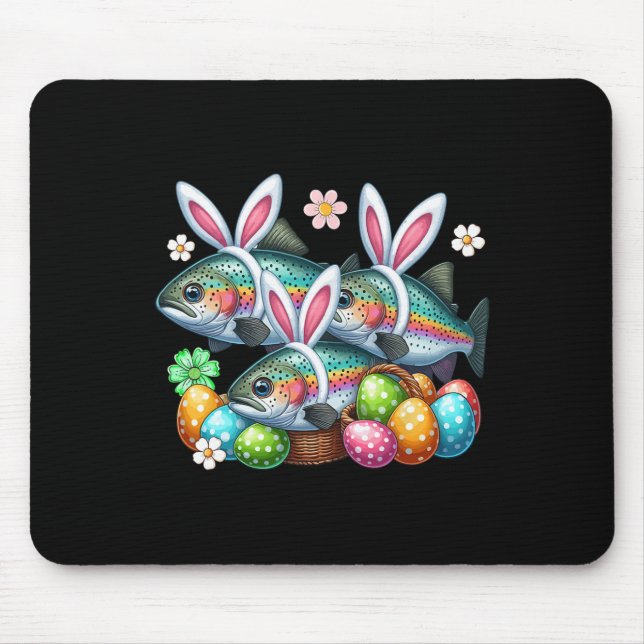 Three Easter Bunny Trout Fishes Hunting Eggs Byske Mouse Pad (Front)