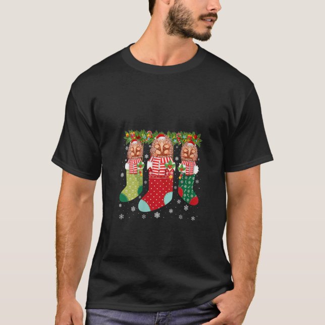 Three Echidna in Socks Funny Ugly Christmas Sweate T-Shirt (Front)