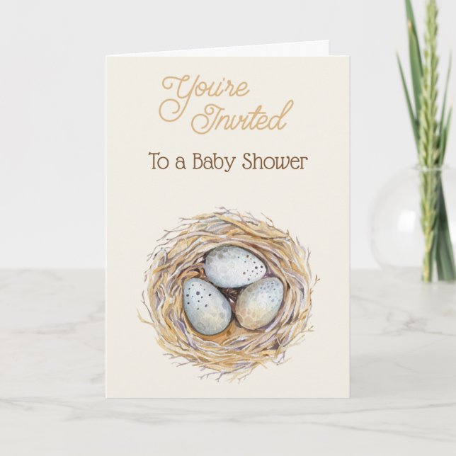 Three Egg Nest Baby Shower Card Invitation (Front)