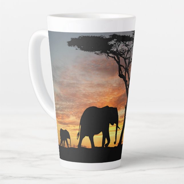 Three Elephants at Sunset tall Latte Mug (Left Angle)