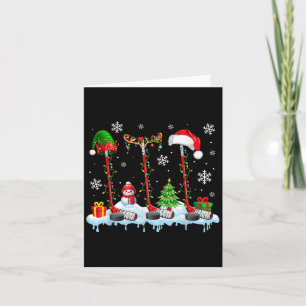 Three Elf Santa Reindeer Hockey Equipments Xmas Pl Card