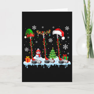 Three Elf Santa Reindeer Hockey Equipments Xmas Pl Card