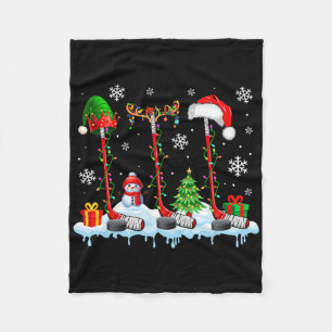 Three Elf Santa Reindeer Hockey Equipments Xmas Pl Fleece Blanket