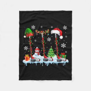 Three Elf Santa Reindeer Hockey Equipments Xmas Pl Fleece Blanket
