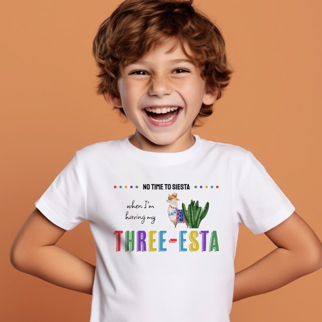 Three-Esta colourful 3rd Birthday Boy or Girl Toddler T-Shirt (No Time to Siesta .. boy or girl's 3rd Birthday T-shirt )