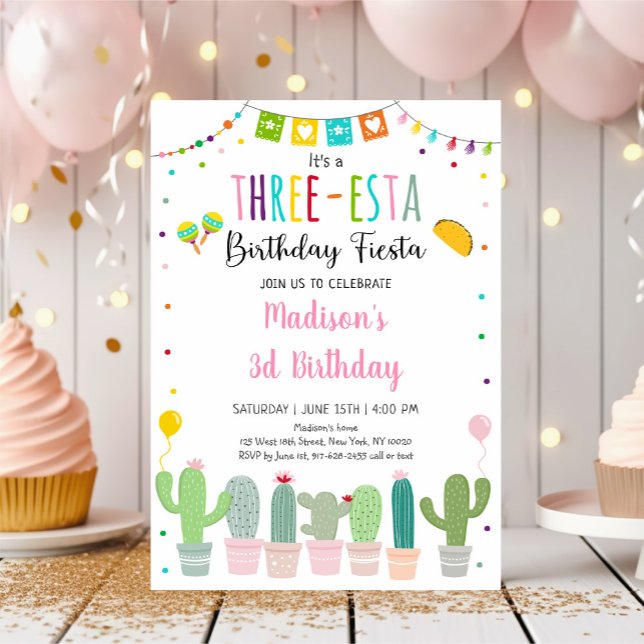 Three-esta Fiesta Cactus Girl Birthday Invitation (Creator Uploaded)