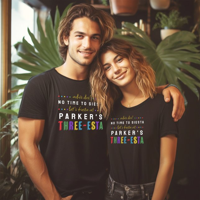 Three-Esta Fiesta No Siesta Parents 3rd Birthday T-Shirt (Adios Dos .. Three-Esta Fiesta theme 3rd Birthday party tees for mom and dad)