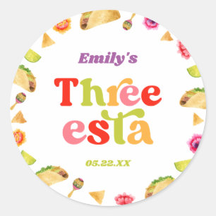 Three Esta Fiesta Taco Tuesday 3rd Birthday Party Classic Round Sticker