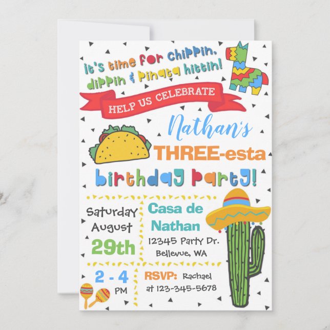 Three-esta Invitation | 3rd Birthday Fiesta (Front)