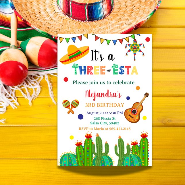 Three-esta Mexican Fiesta 3rd birthday party Invitation (Creator Uploaded)