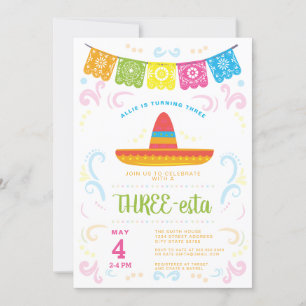 THREE-esta third birthday colourful chalkboard Invitation
