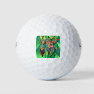 Three Ethnic Traditional Black Women Dancing Golf Balls