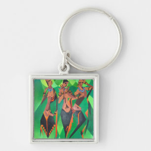 Three Ethnic Traditional Black Women Dancing Key Ring