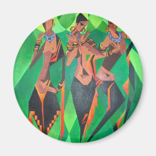 Three Ethnic Traditional Black Women Dancing Magnet