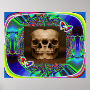 Three-eyed alien skull poster