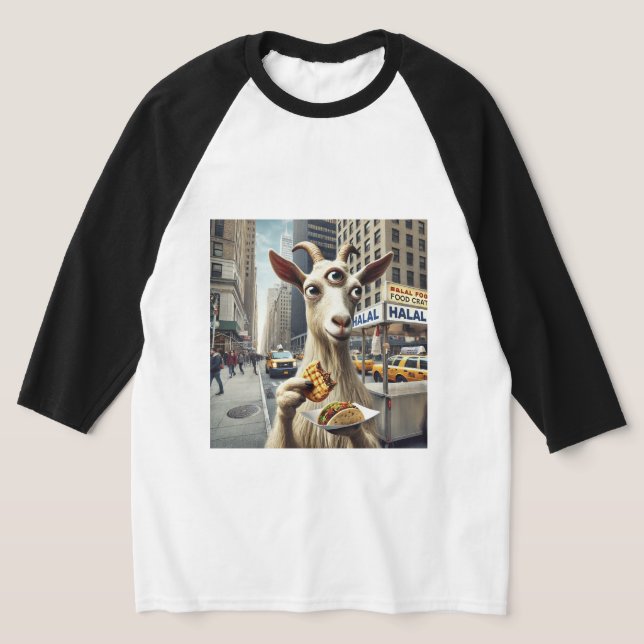 Three Eyed Goat eats Halal in NYC T-Shirt (Laydown)