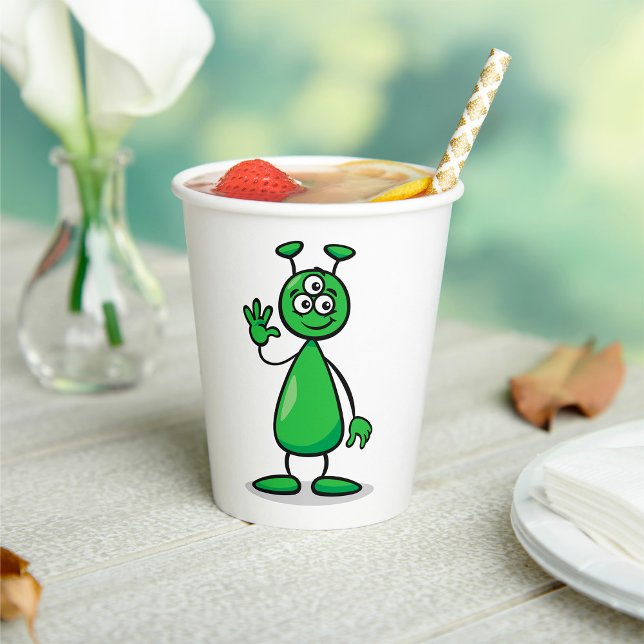 Three-Eyed Green Alien Martian Cartoon Paper Cups (Creator Uploaded)