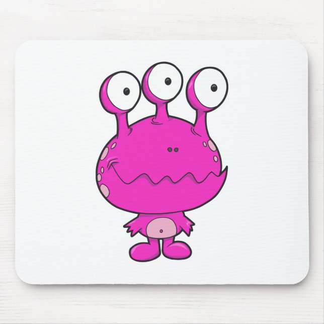 three eyed happy monster  hot pink mouse pad (Front)