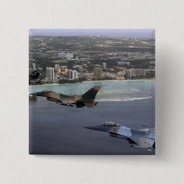 Three F-16 Fighting Falcons fly in formation 15 Cm Square Badge (Front)