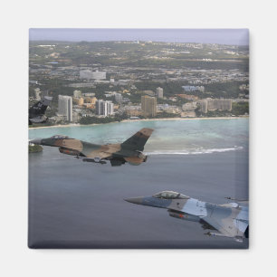 Three F-16 Fighting Falcons fly in formation Magnet