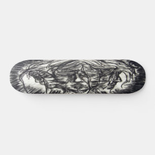Three Faces of Emotion Charcoal Drawing Skateboard