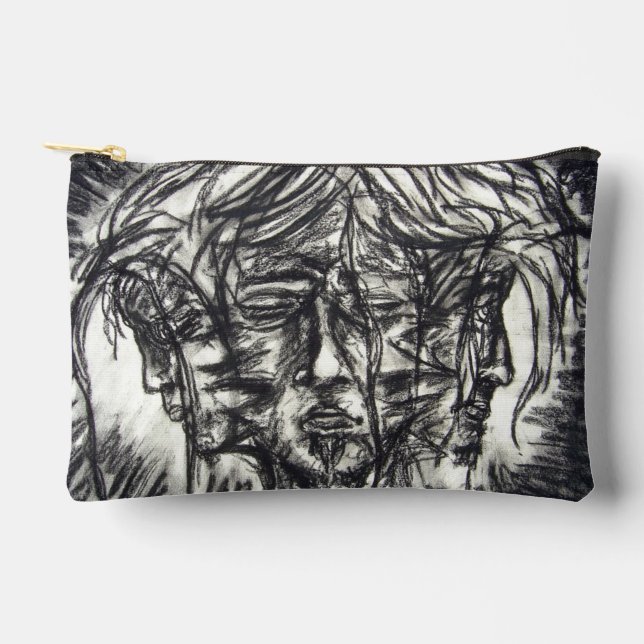 Three Faces of Metal Illness Charcoal Drawing Accessory Pouch (Front)