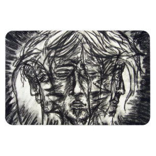 Three Faces of Metal Illness Charcoal Drawing Magnet