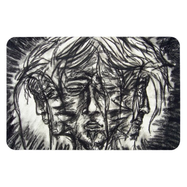Three Faces of Metal Illness Charcoal Drawing Magnet (Horizontal)