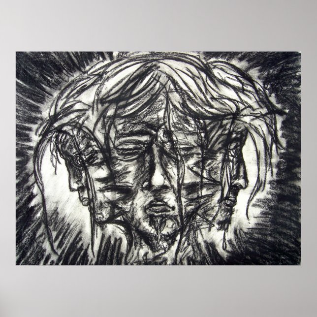 Three Faces of Metal Illness Charcoal Drawing Poster (Front)