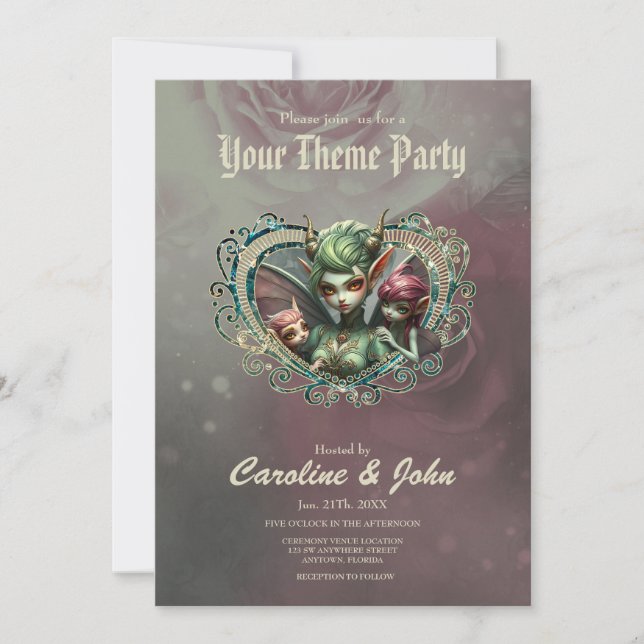 Three fairies, the companions of the magic heart.  invitation (Front)