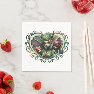 Three fairies, the companions of the magic heart.  napkin