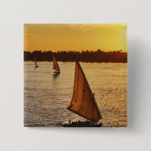Three falukas with sightseers on Nile River at 15 Cm Square Badge